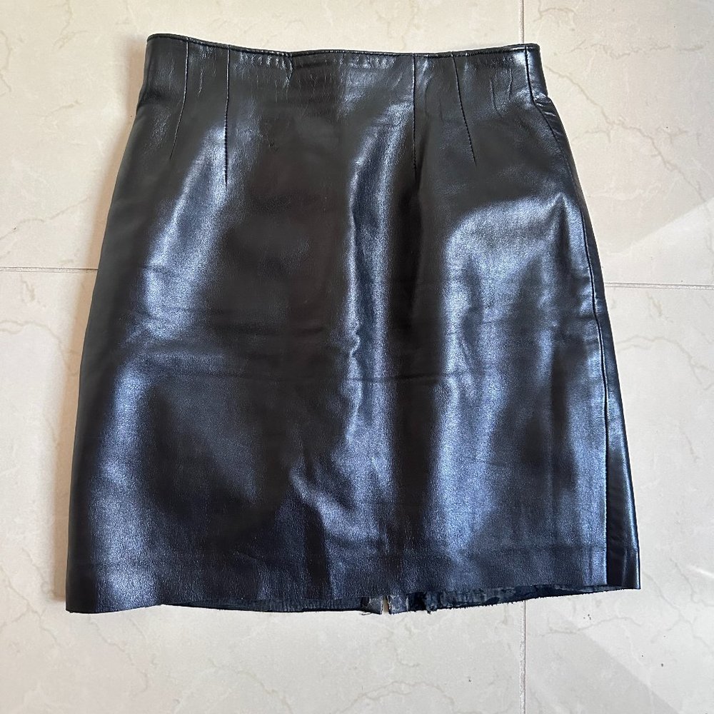 VINTAGE VAKKO mini skirt real leather interior linen made in USA size 2